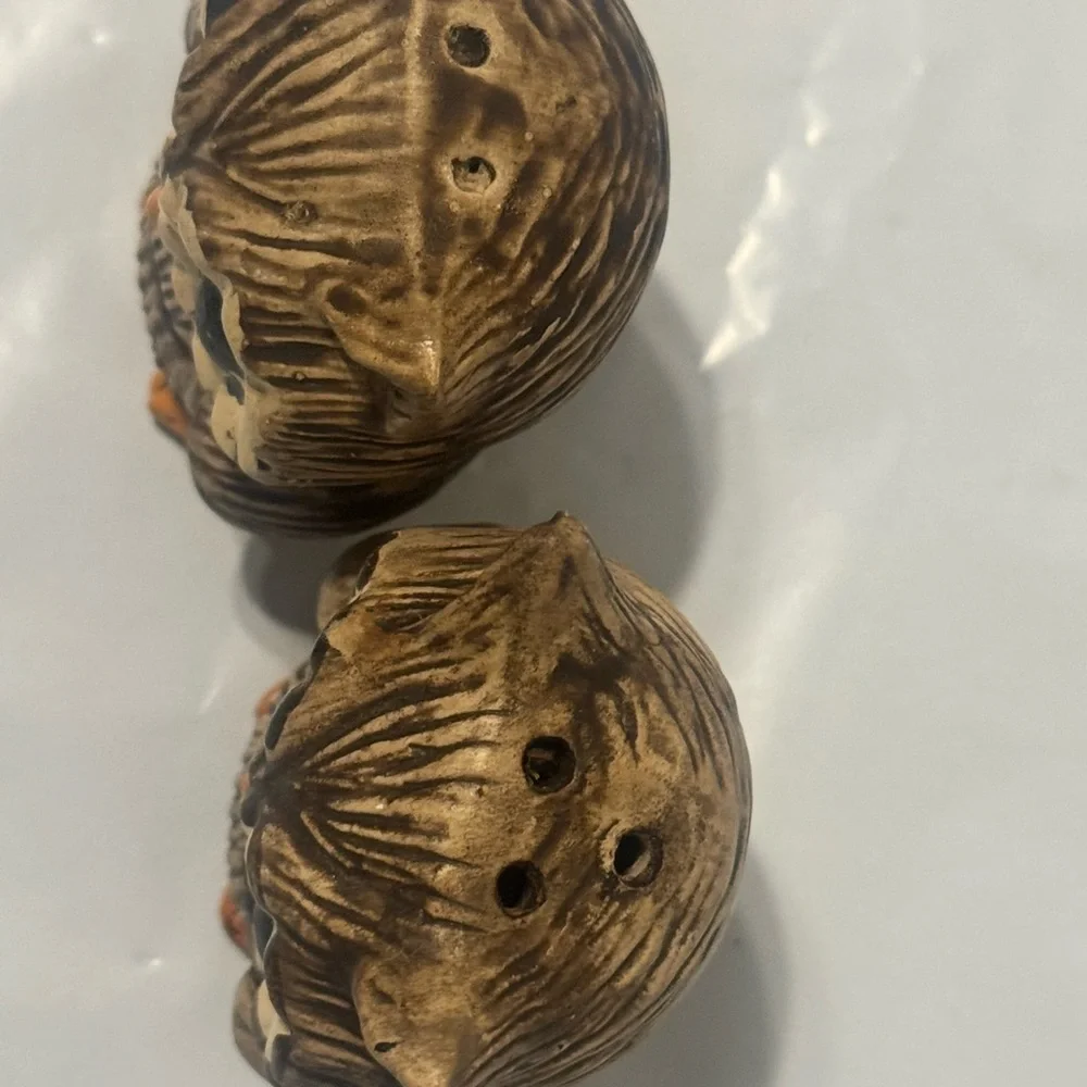 Vintage Ceramic Adorable Brown Owl Salt and Pepper Set